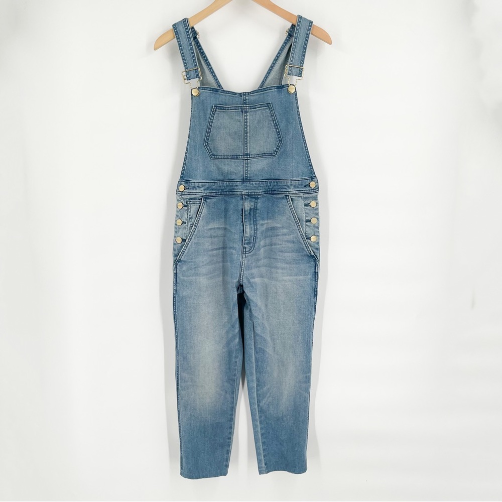 Second Skin Overalls Medium Wash Cropped Jean Overalls Women’s Size Small